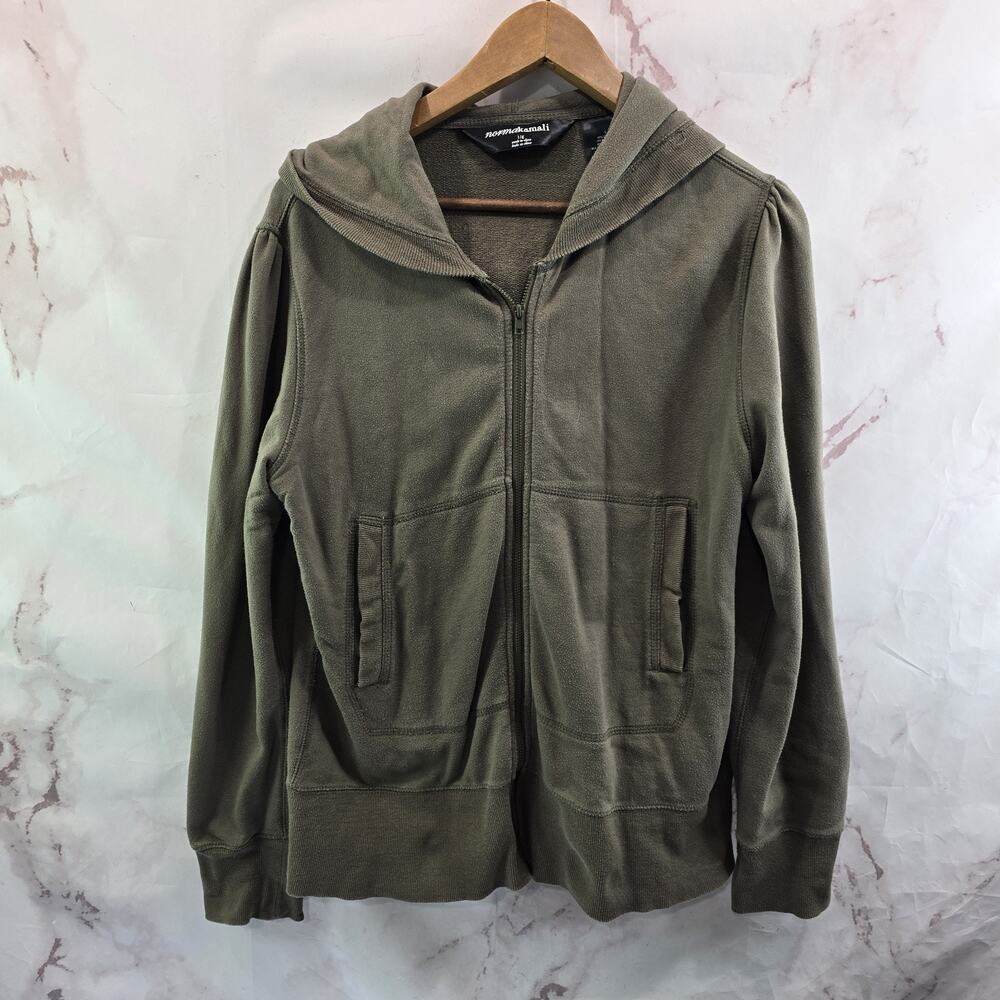 Norma Kamali Hoodie Womens Large Green Zip Sweatshirt Jacket Olive Army